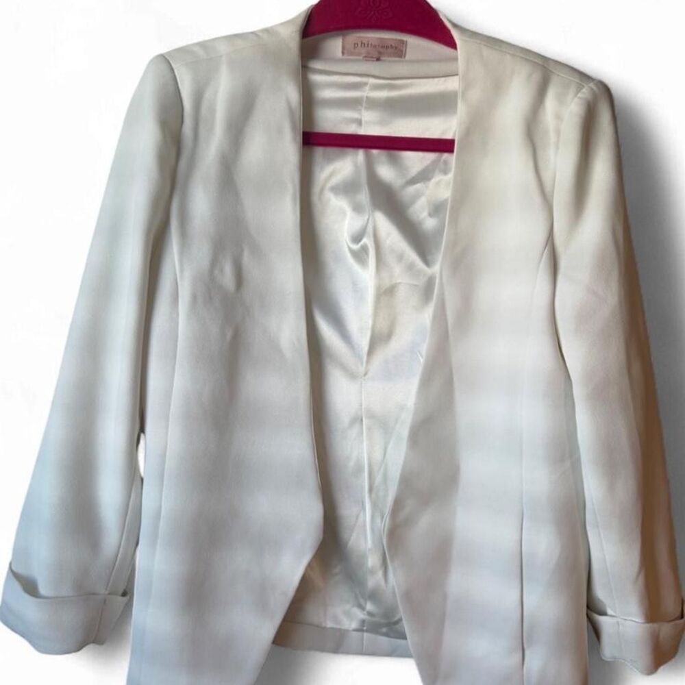 Philosophy White Open Front Tailored Blazer